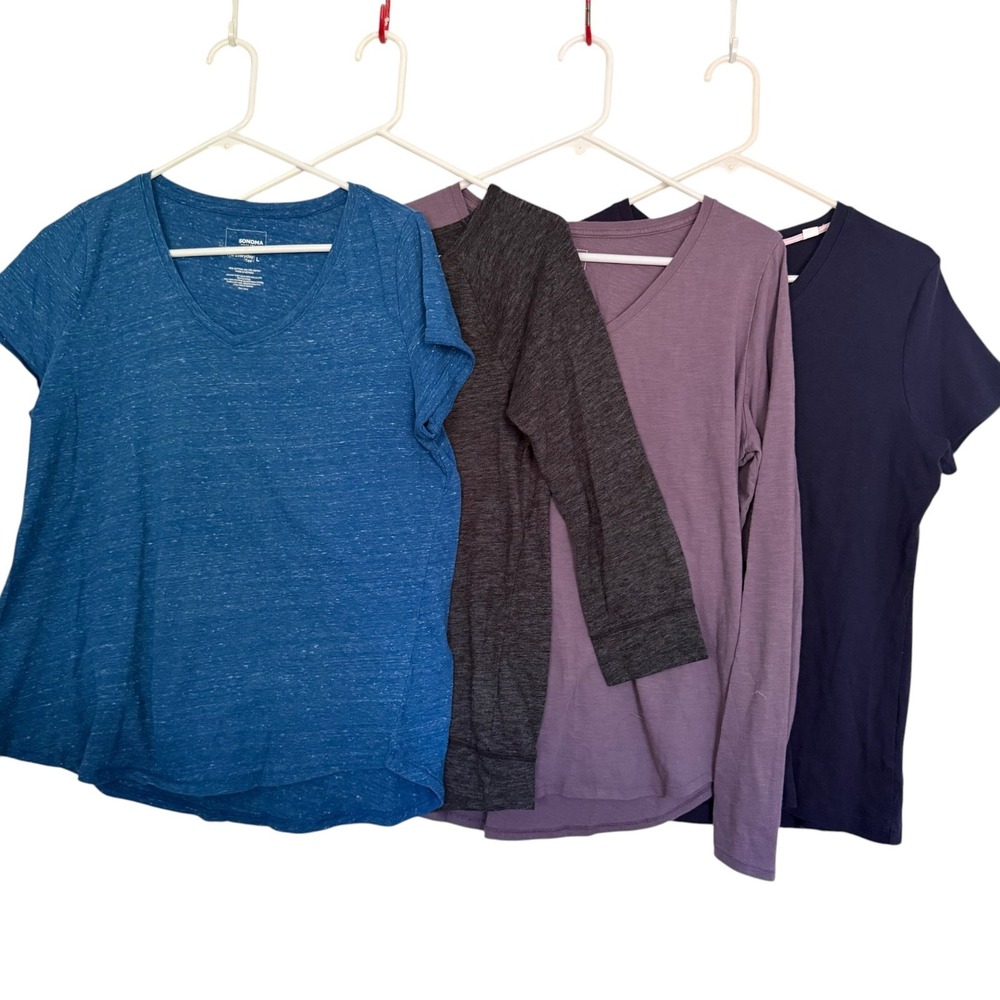 Mixed Lot 4 Womens Tops Sz L 3/4 Sleeve SS LS Layering Gym Basics Workout Casual